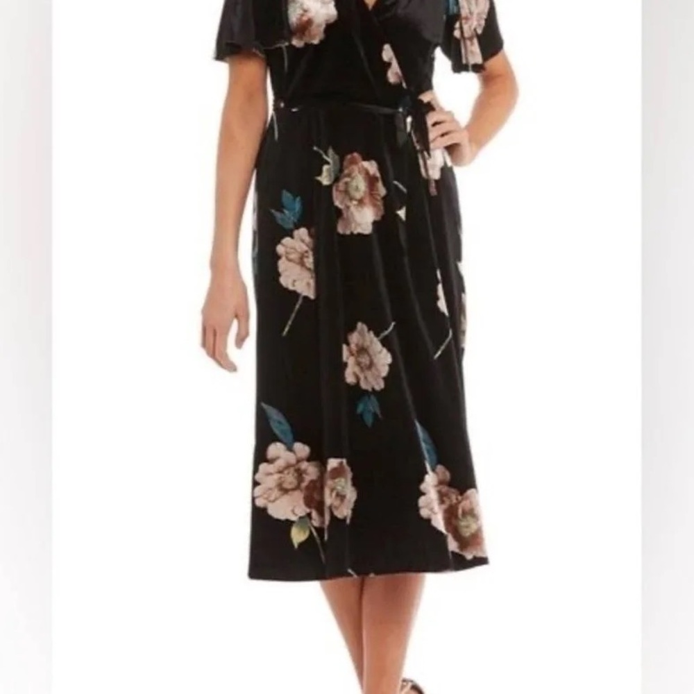 June & Hudson Floral Black Wrap Dress